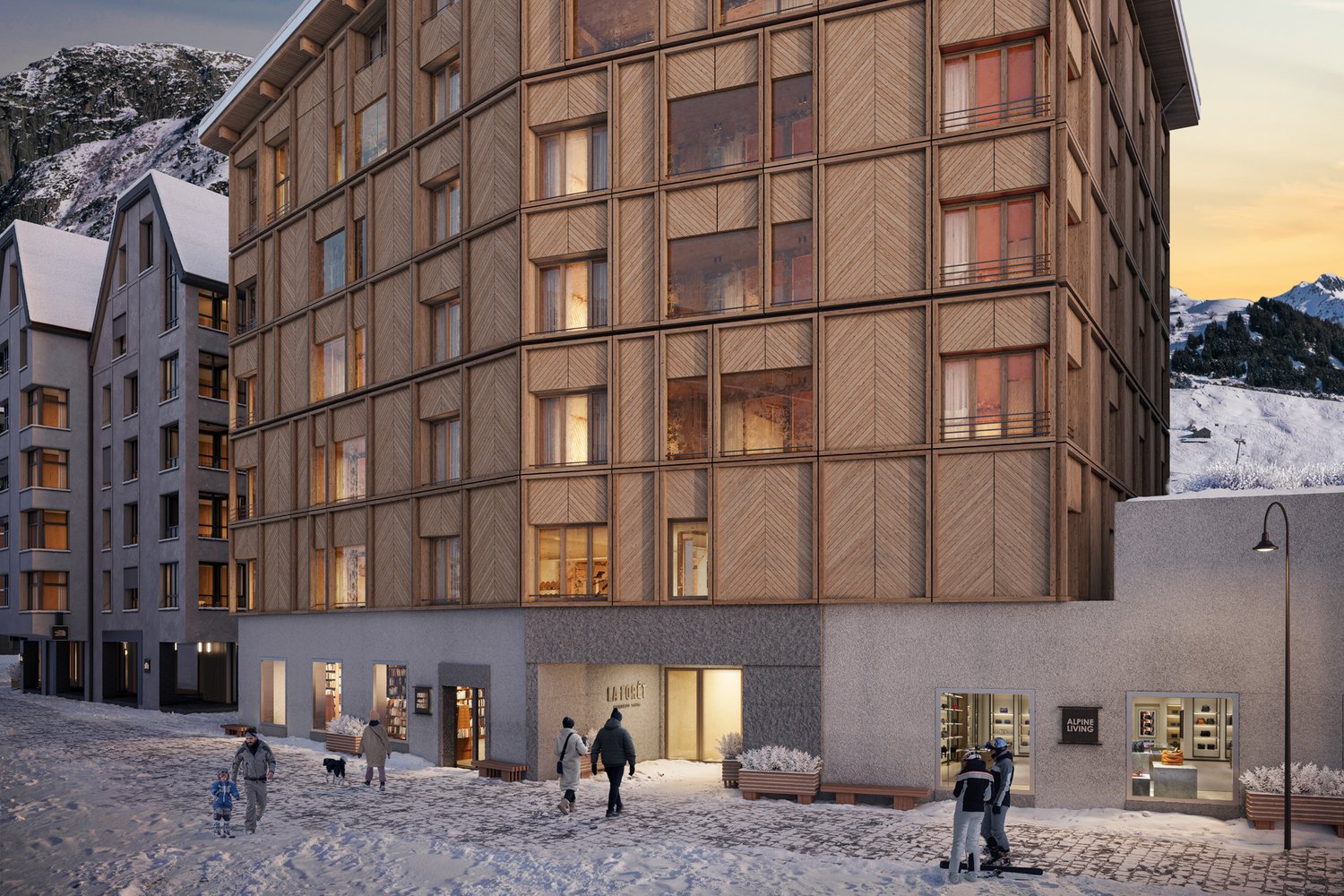 Fassade des MFH La Foret in Andermatt