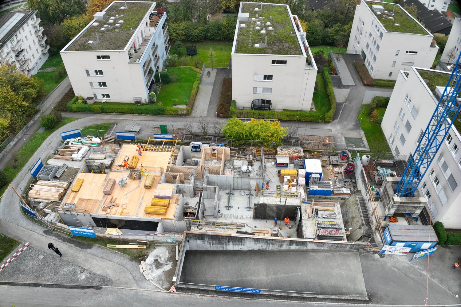 Drohnenaufnahme der Baustelle in der Nielsenstrasse in Buchrain